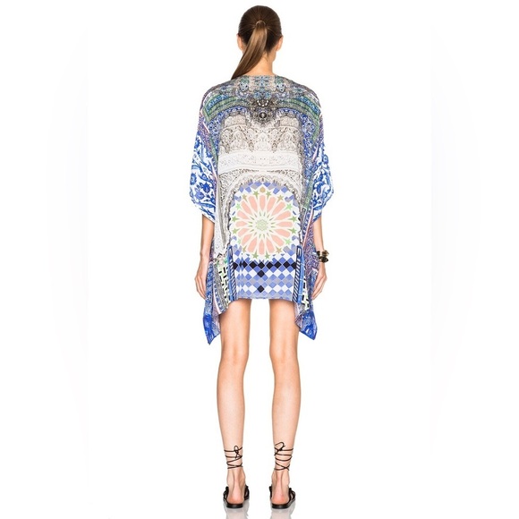 Camilla Blue White multicolor bejeweled Rainbow warrior Kaftan mini dress OS NWT - Picture 4 of 15